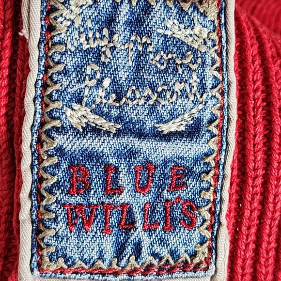 Blue Willi's Red Cotton Canvas Knit Crystal Button Blazer Jacket - Picture 5 of 7